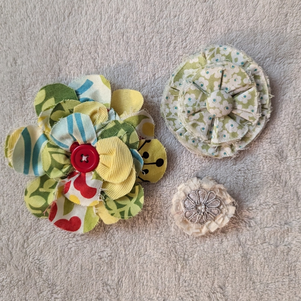 NEW Handmade Fabric Flower Hair Clips, Set of 3